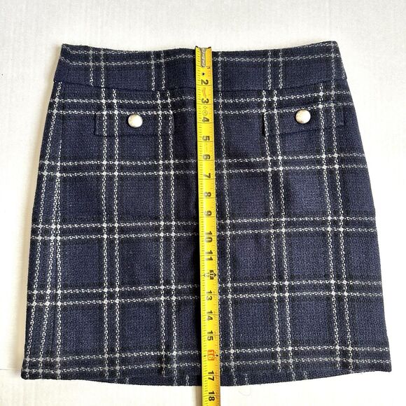 Ann Taylor Loft Tweed Navy Blue Plaid Mini Skirt Size 2 A Line Office Preppy - Picture 6 of 8
